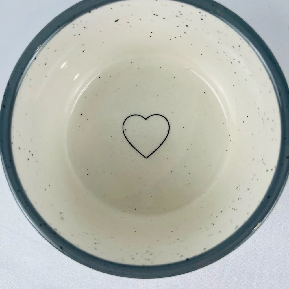 Pacifica Pet Bowl Food Water Cat Kitten “Meow” Exterior Heart Interior Cream